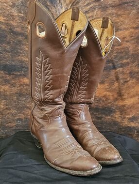 Tony Lama Brown Leather Western Pull-On Cowboy Boots